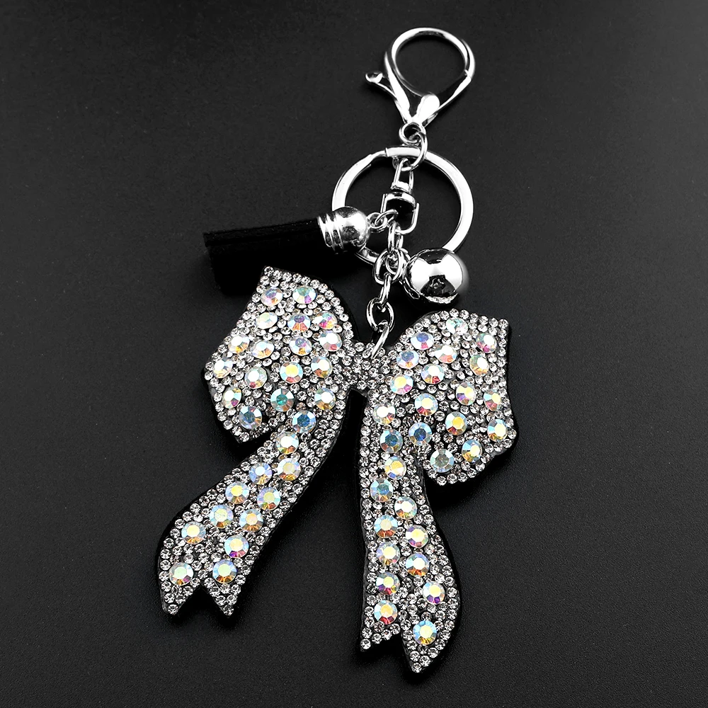 Süßer, cooler Schlüsselanhänger mit Schleife für Damen und Mädchen, voller Kristallquasten, eleganter Taschenanhänger, Schlüsselring, Schmuckzubehör – Detail 5