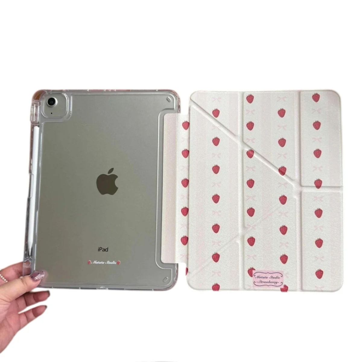 Strawberry Bowknot Pen Slot Tablet Case For iPad 2026 Air 8 7 6 4 3 2 1 Pro 2024 11in 12th 11 10 9 8 7 6 5th Cover