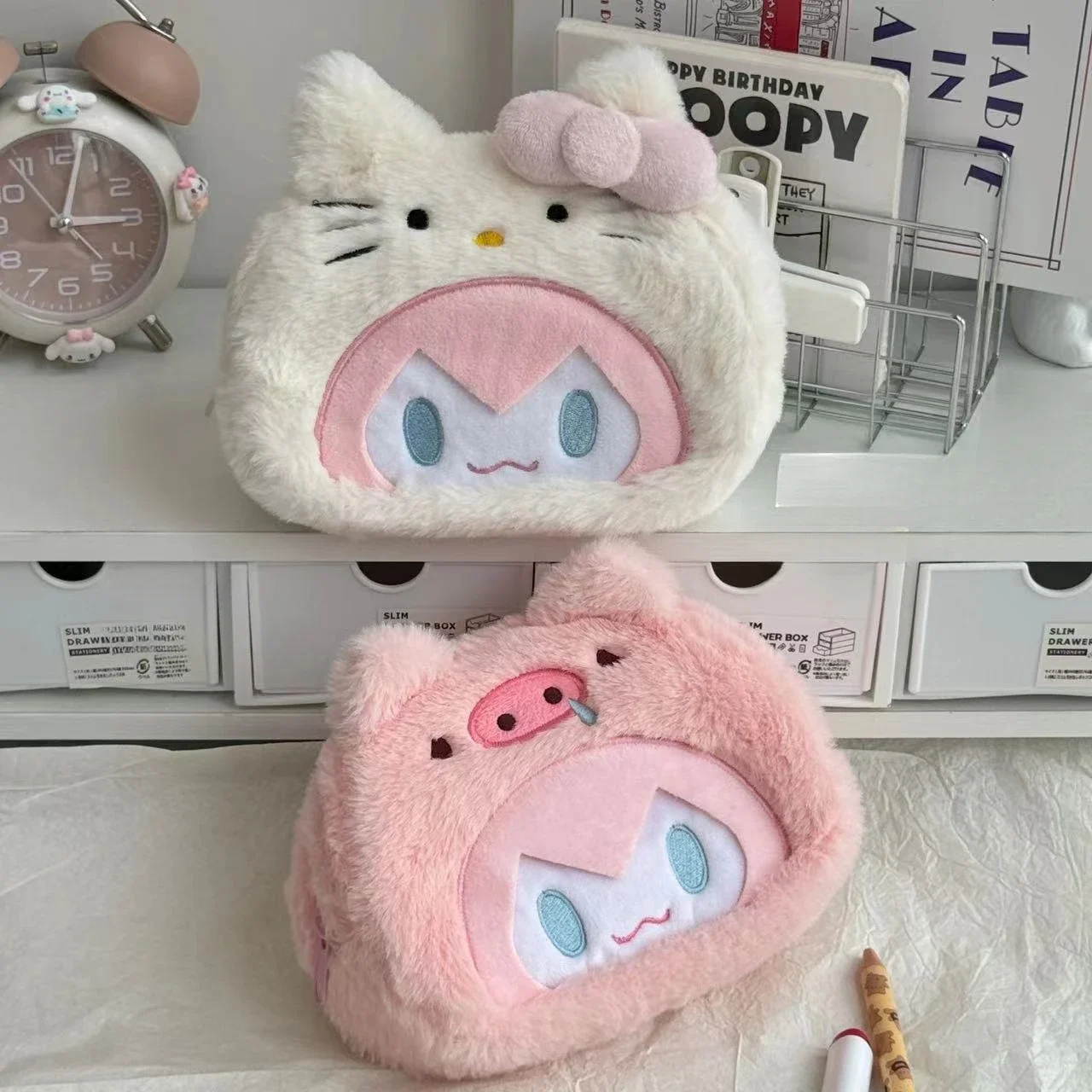 Korean Stationery Cute Pencil Case Japanese Cute Cartoon Plush Doll Storage Bag School Supplies Student Stationery Kawaii Bag image 2