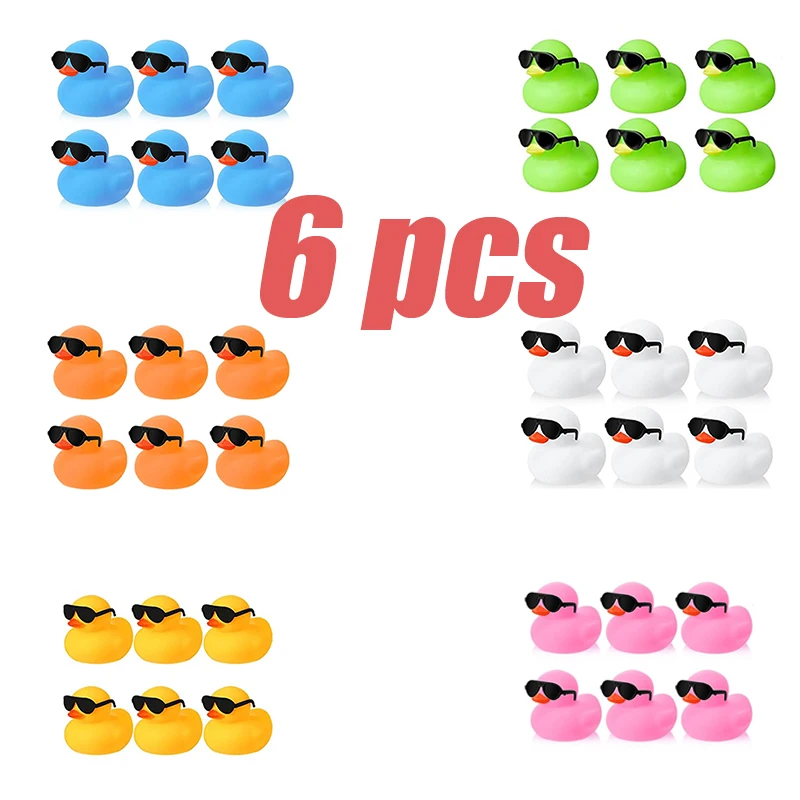 6pcs Mini Rubber Duck in Bulk with Sunglasses, Duck Gifts Float Toy for Holiday Cruise Decoration Birthday Party Favors Supplies