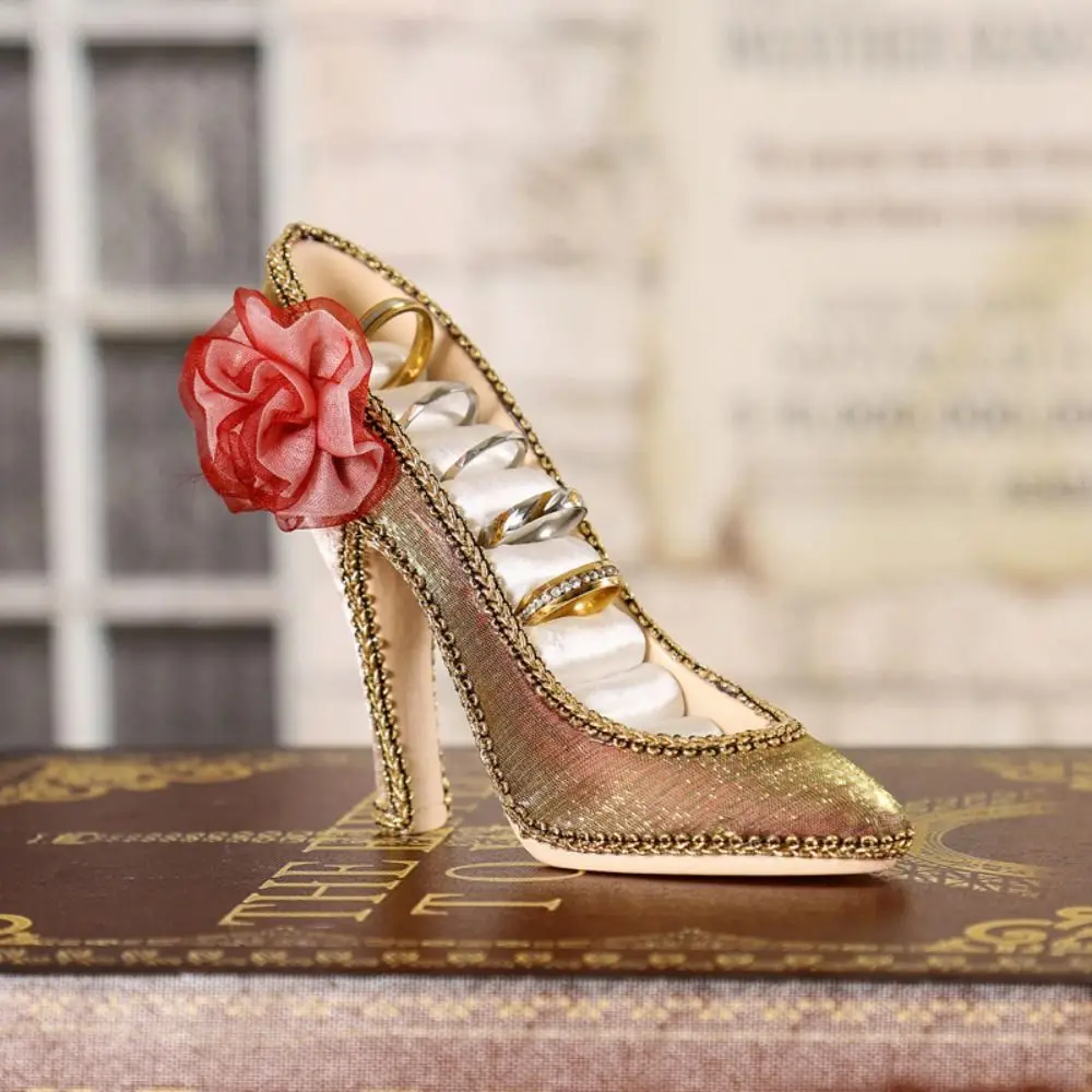 High-heeled Shoes Velvet Ring Display Stand Elegant Flower Earrings Stand Holder Display Lace Bow Jewelry Rack Stand Display