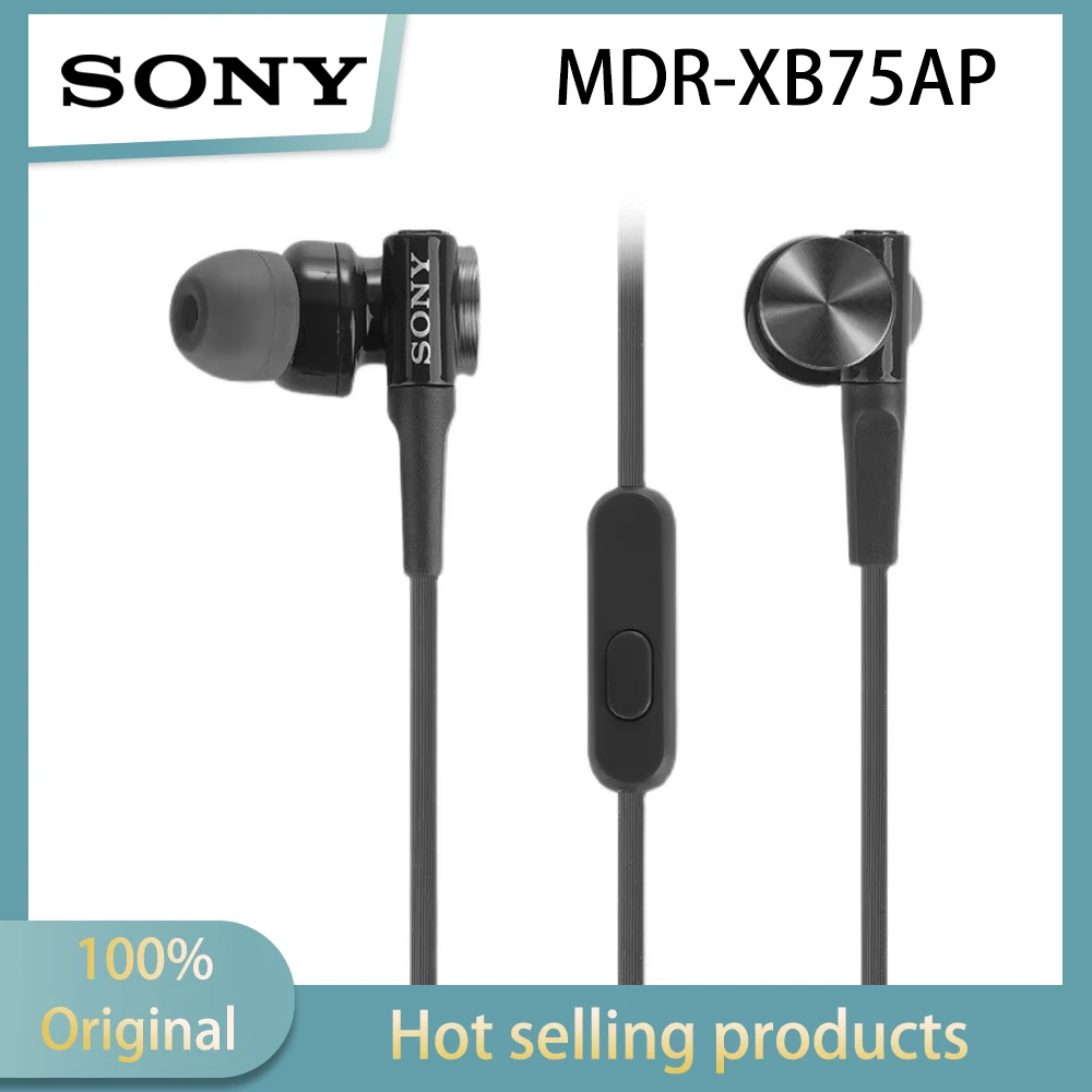 Subwoofer de alta qualidade Sony MDR-XB75AP com fio XB75AP intra-auricular com microfone e controle remoto para chamadas de voz em dispositivos móveis.