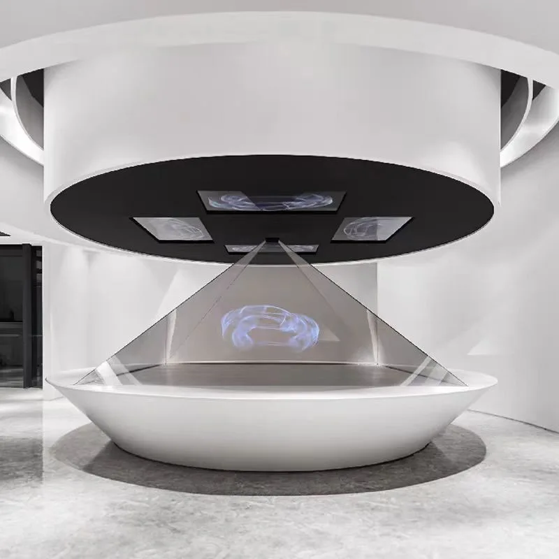 

360-Degree Holographic Display Cabinet Naked Eye 3D Holographic Projection 3D Stereoscopic Pyramid Imaging Exhibition
