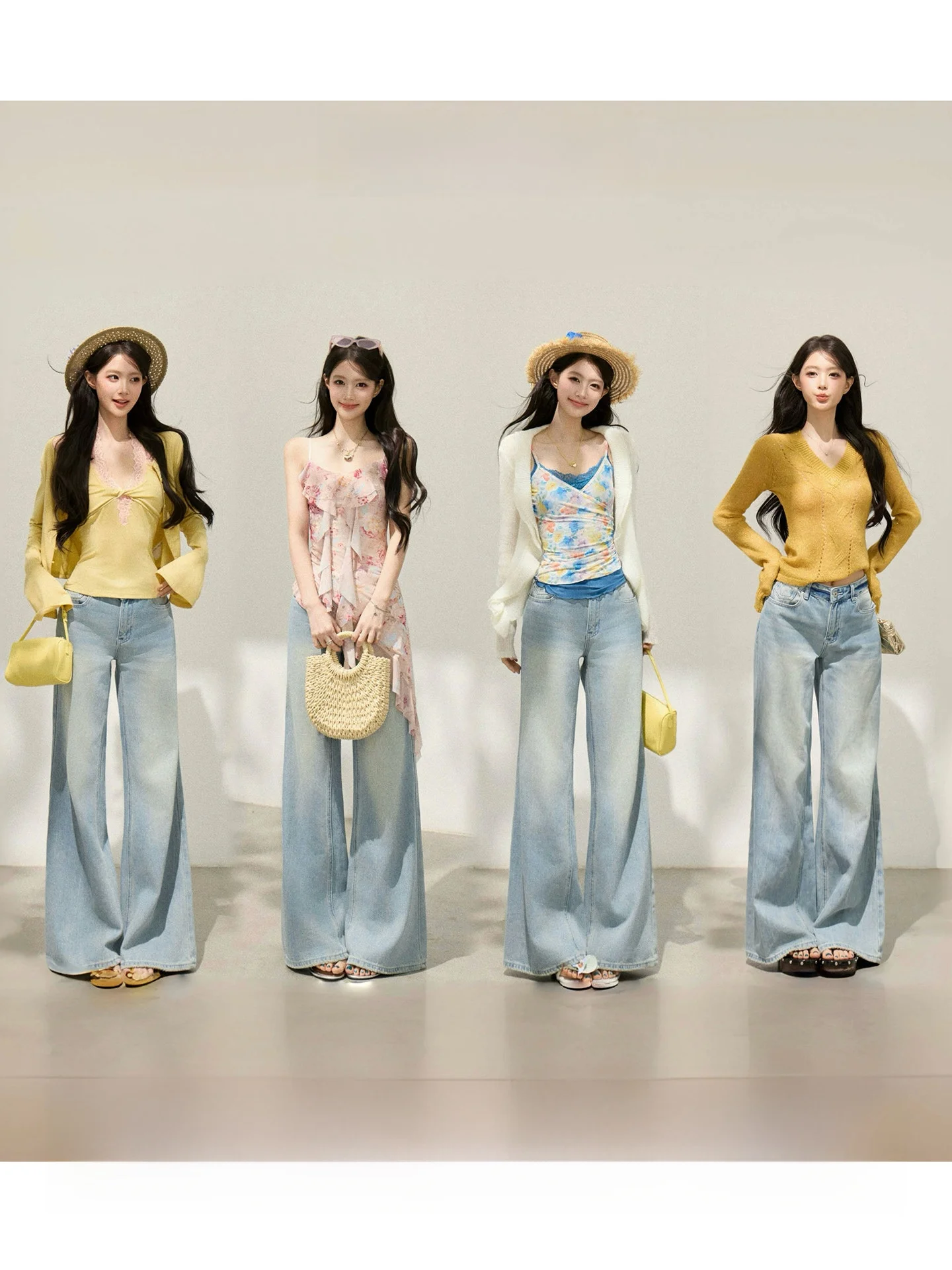 

Light Blue Washed Vintage Straight Leg Jeans Women's Spring Casual Loose Fit Versatile Long Trousers Exquisite Craftsmanship