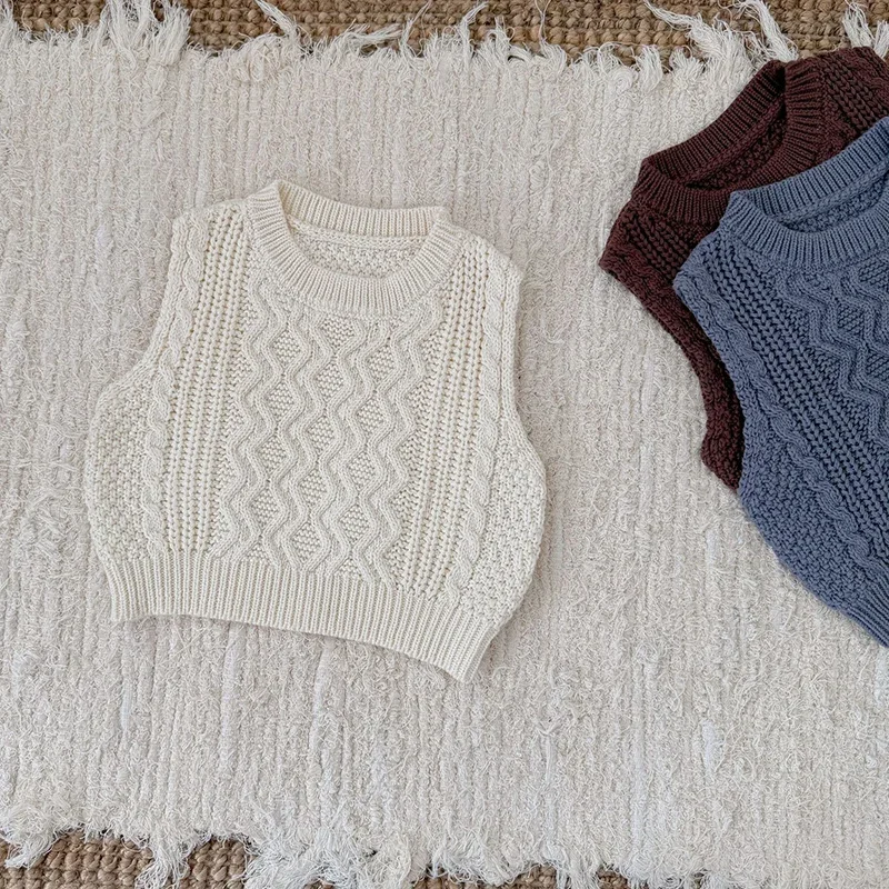 جديد ربيع 2026 سترة للأطفال الأولاد والبنات سترة حياكة لحديثي الولادة بدون أكمام بلون سادة ملابس أطفال من عمر 0 إلى 3 سنوات