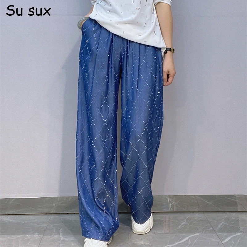 

2025 Summer Casual Sequins Wide Leg Pants For Woman Clothes Y2k Plus Size Long Thin Trouser Vestidos Femme Streetwear Overalls