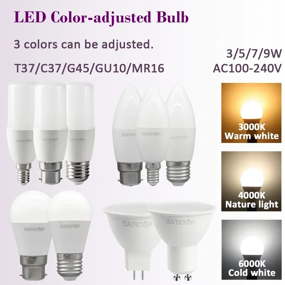 

5pcs E27 B22 E14 LED Bulb Spot Light GU10 Wall switch CCT 3000K 4000K 6000K GU5.3 Base AC110V 220V Memory Function Color