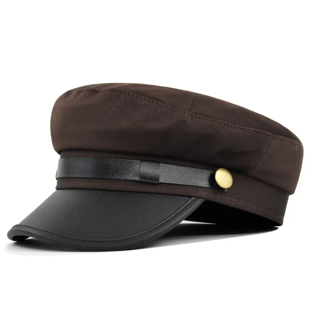 

Retro Punk PU Leather Metal Button Streetwear Berets Winter Flat Navy Hats Men Sailor Caps Fishing Cap Women Captain Caps