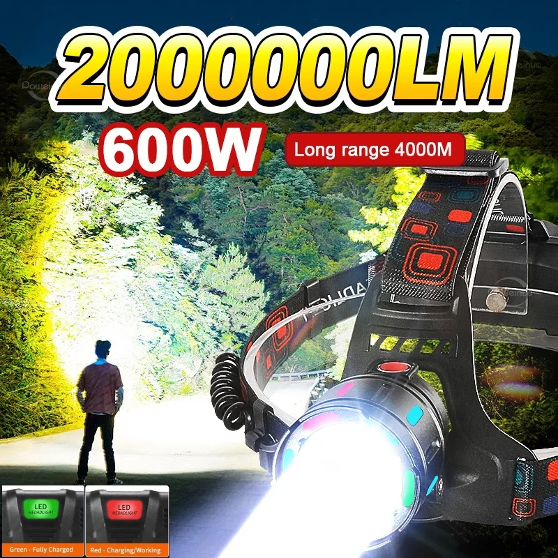 

Высокая мощность сильная светодиодная светодиодная фонарика USB Перезаряжаемая фара длинный выстрел 4000 м 4 режима головка с люминесцентными фонарями