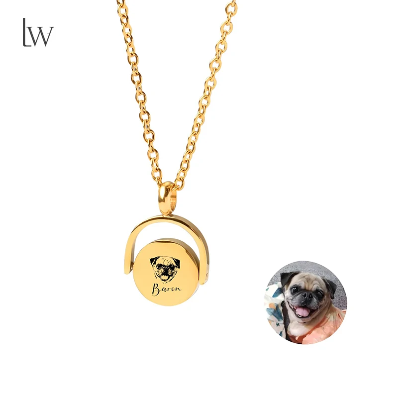 

Personalized Pet Photo Necklace Custom Pet Portrait Necklace Customized Dog Cat Necklace Engraved Name Necklace for Pet Lover