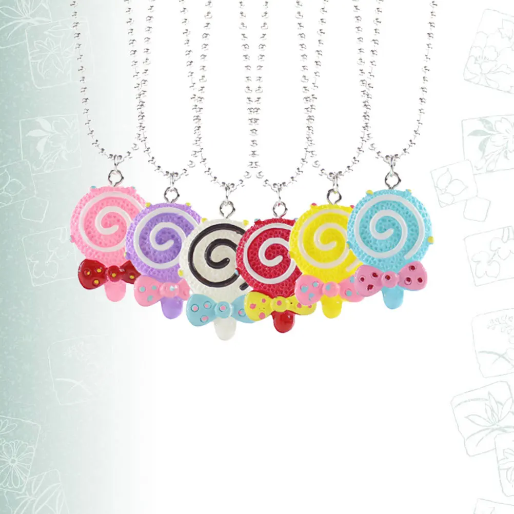 

6Pcs Lollipop Shaped Bow Necklace Long-Lasting Durable Party Ornament Festival Gilrs Necklace Mixed Color Accessories