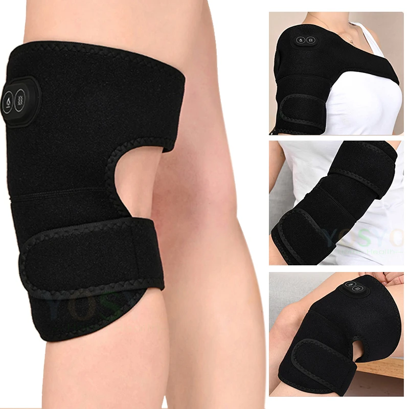 Electric Heated Shoulder Brace Vibration Massage Knee and Shoulder Adjustable Protective Strap Knee Brace Far Infrared Heat