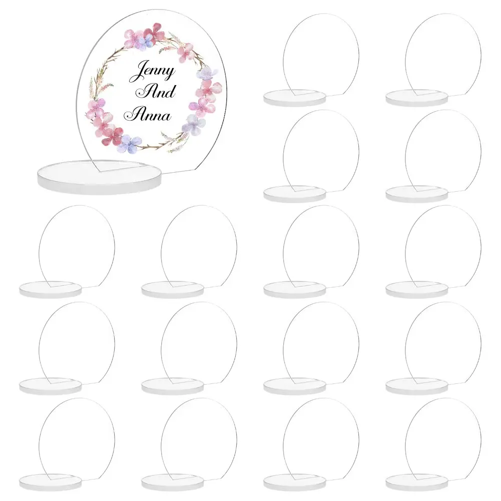 Acrylic Place Cards, Round Wedding Place Card Holder Acrylic Name Plaque Sign Table Blank Card with Stand for Wedding Banquet