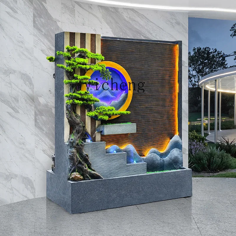 L7-14 Chinese water curtain wall screen lucky feng shui wheel rockery circulating water ornament
