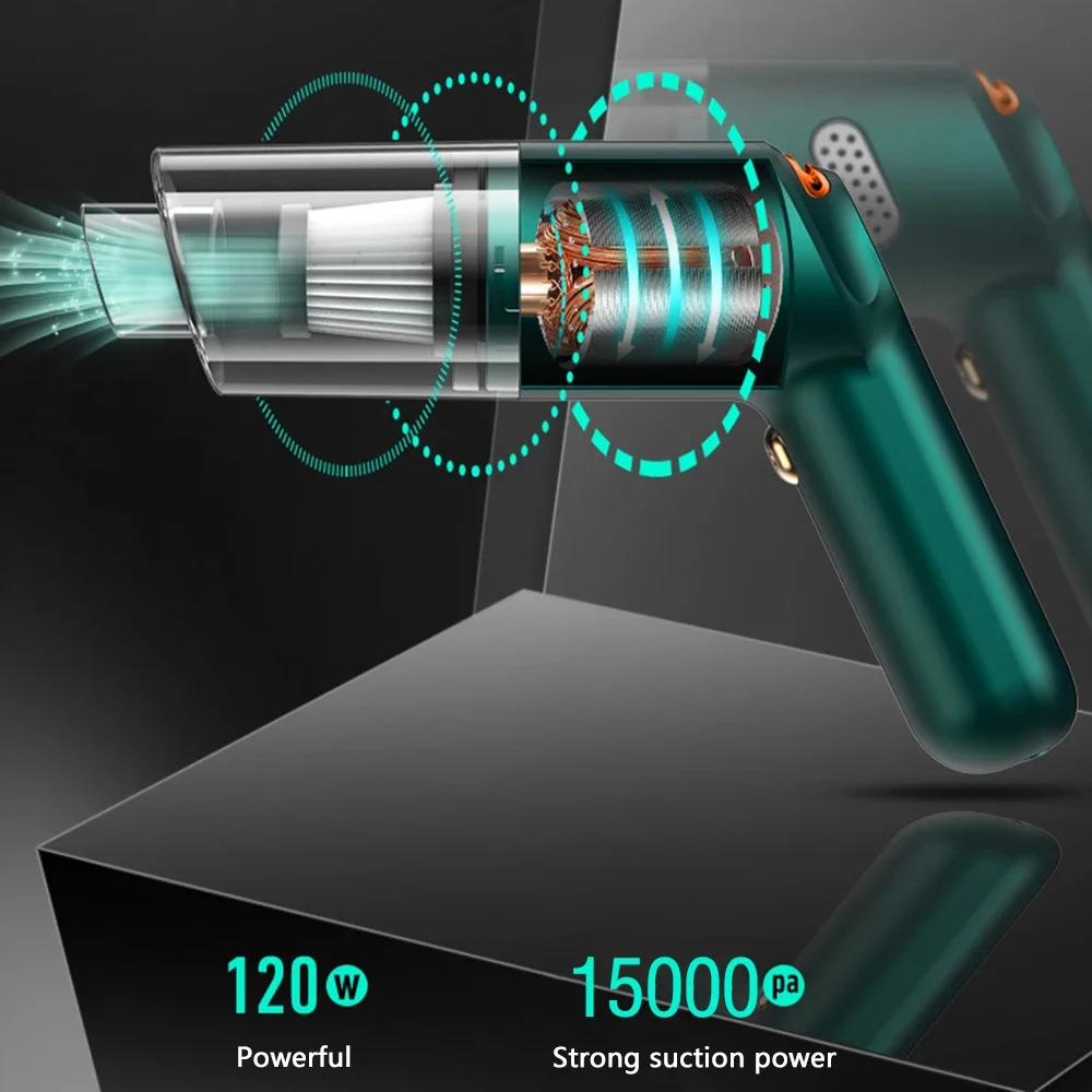 Dispositivo de limpieza para coche, aspirador inalámbrico de mano de alta potencia, 15000Pa, limpiador doméstico, portátil, Vac