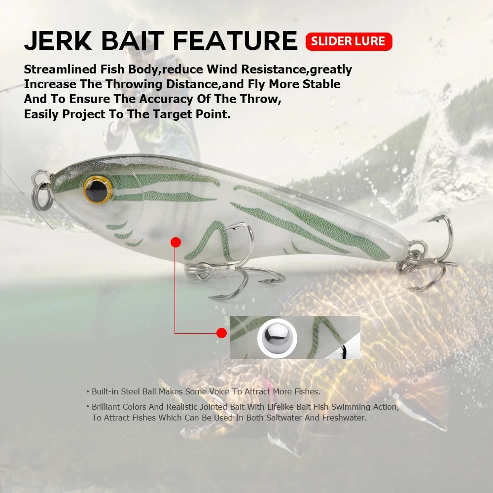 TSUYOKI Musky Jerkbaits Slow Sinking Slider Lures 90mm/105mm Loud Sound Crankbaits Westin Lure Jerkbait Fishing for Pike Walleye