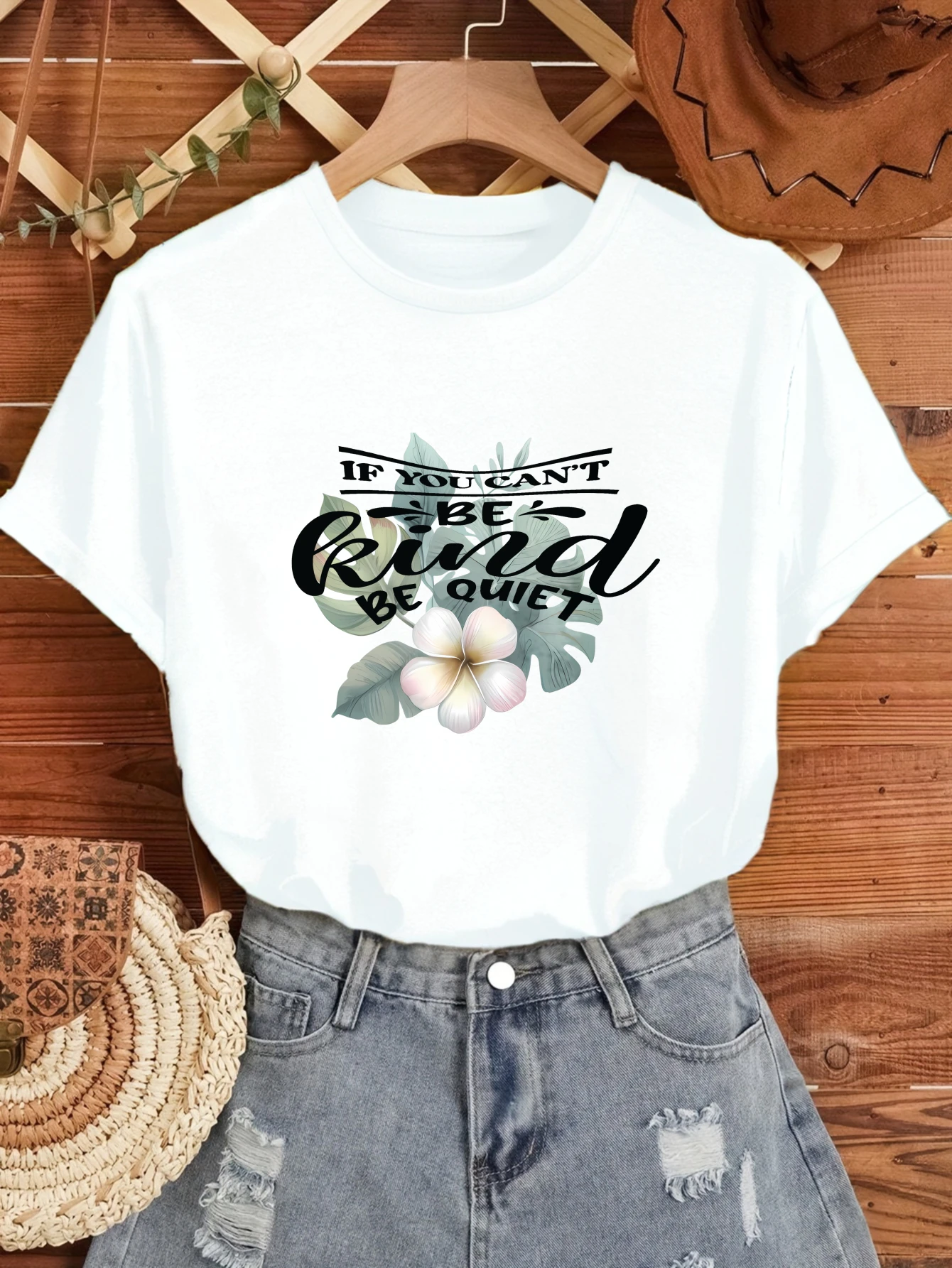 

Women's T-shirts Chinese style Casual Y2k Casual 100% cotton Floral Design With Text printed tee Halloween shirts & blouses
