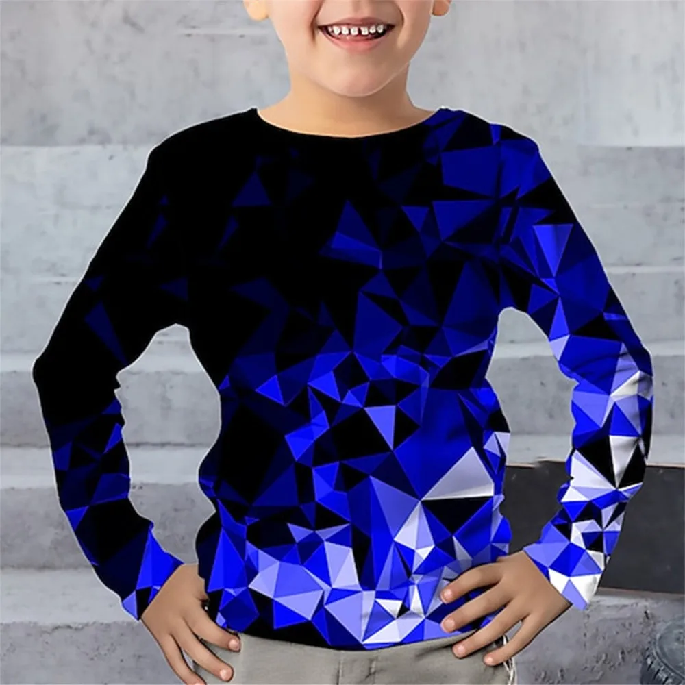 Children's Clothing Boys Tshirt Long Sleeve 3D Creative Print Kids Spring Fall Clothes Casual Funny Round Neck Girls Clothes Top