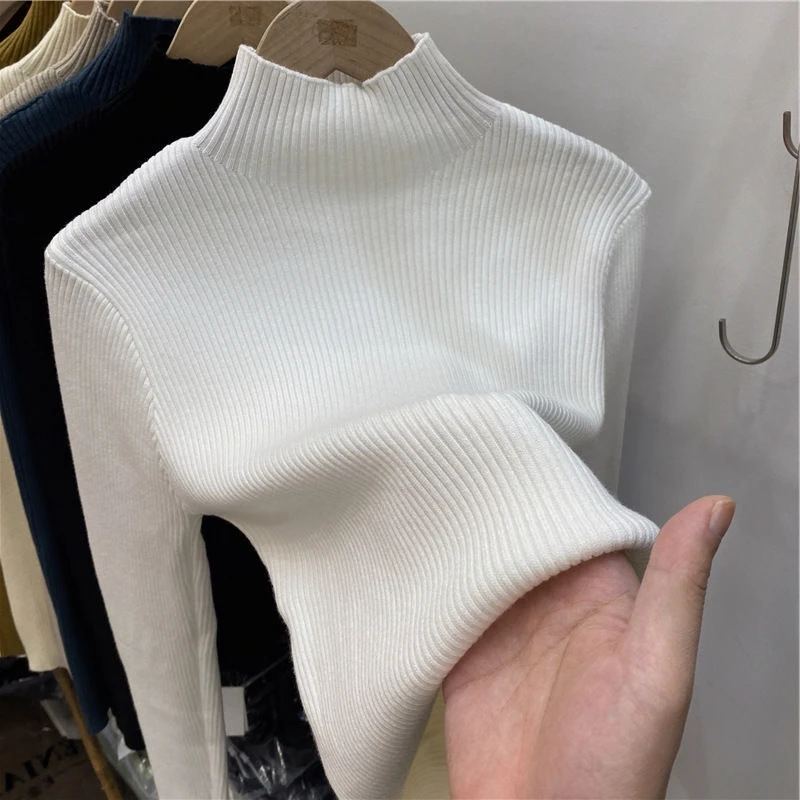 Frauen f Hoher Kragen Lange Sve Strickwaren Farbe Basis Schicht irt Sli Vielseitig Herbst Winter Neue Ankunft Basis L...