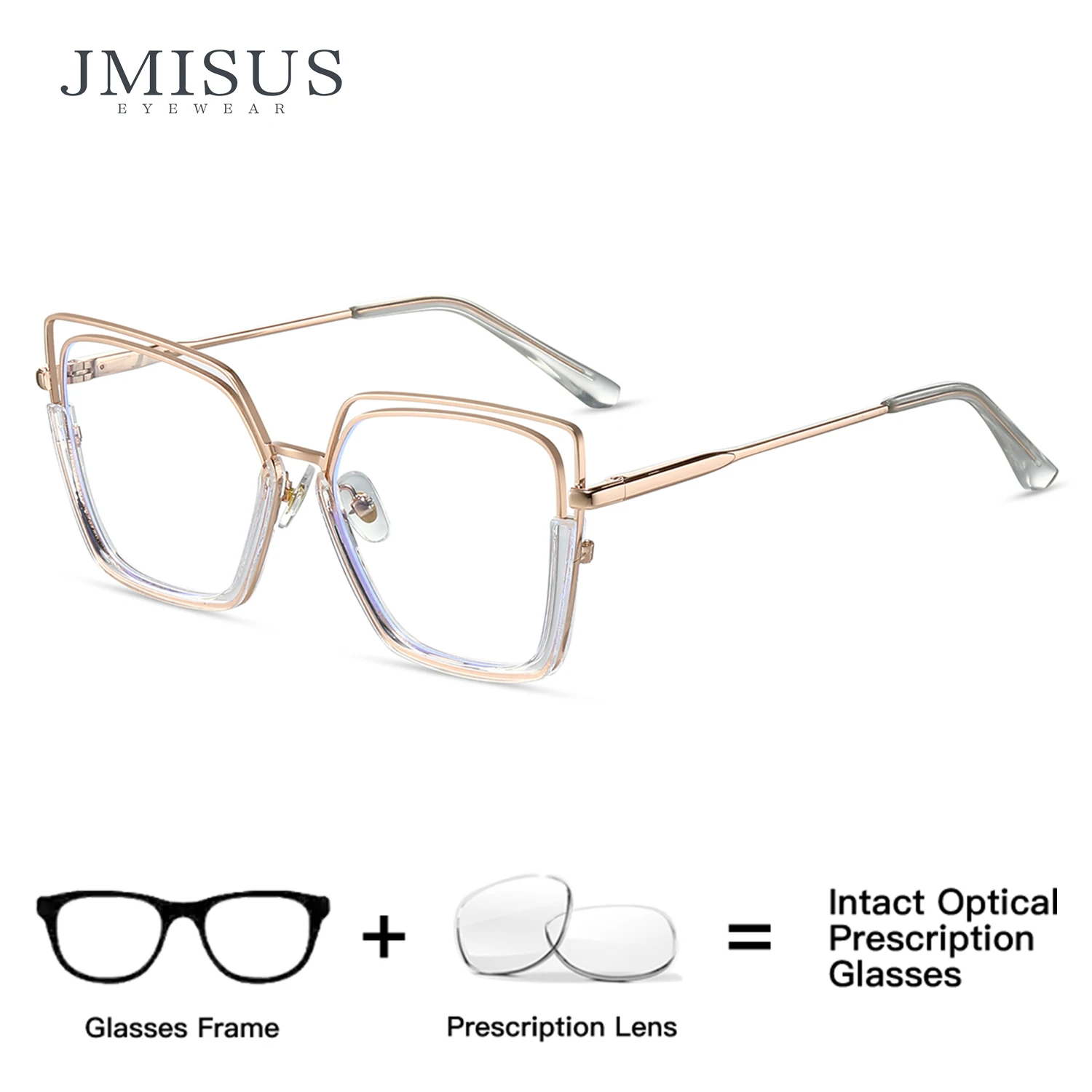 JMISUS ハンドメイド アセテート 女性用 スクエア型 度付き眼鏡 ポリゴン ブルーライトカット オプティカルグラス