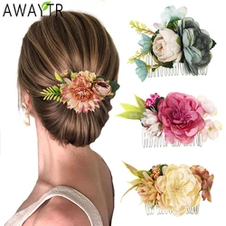 AWAYTR Fashion Flowers Leaves Hair Claw Comb Headbands Decoration Hairpins Barrette For Women Bride Wedding Hair Accessories