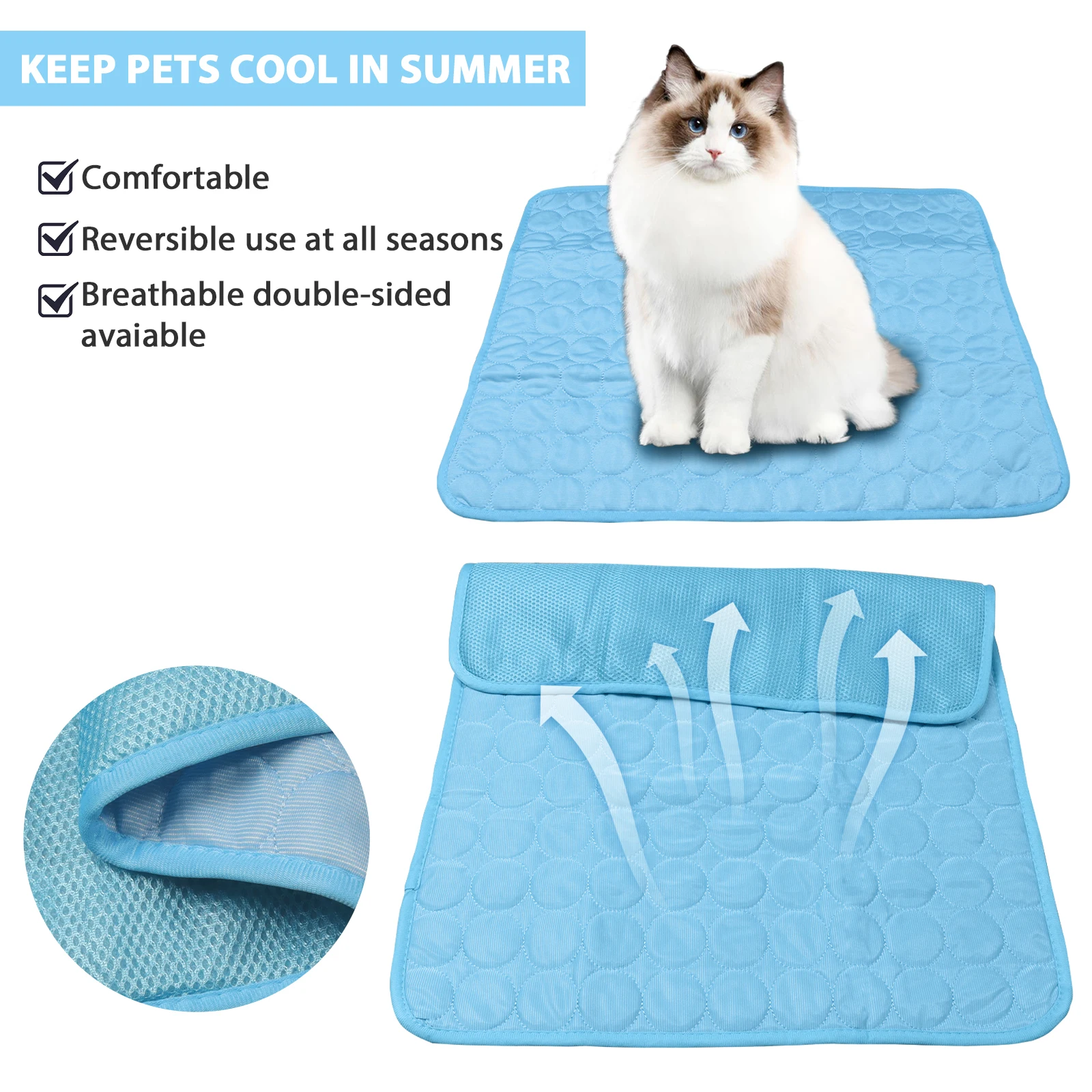 Pet Pad Summer Cooling Mat Dog Beds Mats Blue Pets Medium-sized Ice Silk Pads Breathable Soft Pets Dogs Bed Cat Bed