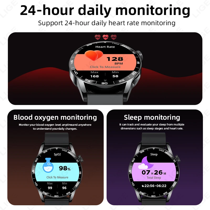 LIGE Smart Watch Wireless Call Weather Forecast Magnetic Charging Waterproof Music Control Men Smart Watches For Android IOS