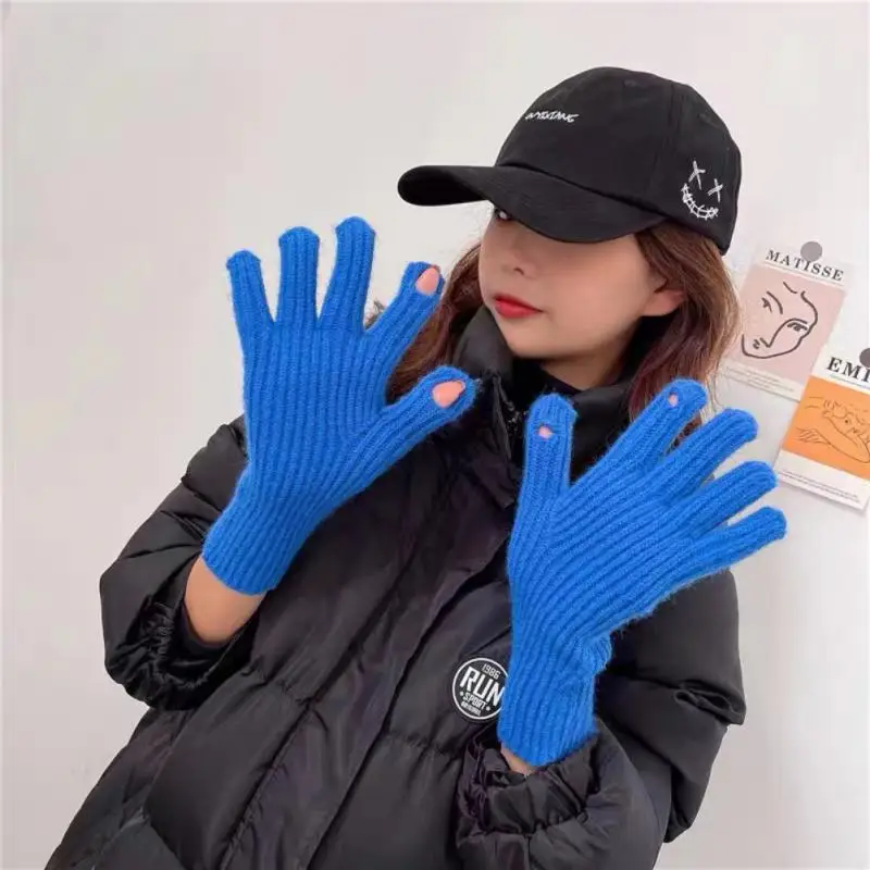 

Winter Women Split Finger Gloves Knitting Warm Exposed Touch Screen Gloves Windproof Casual thermo handschoene Gloves
