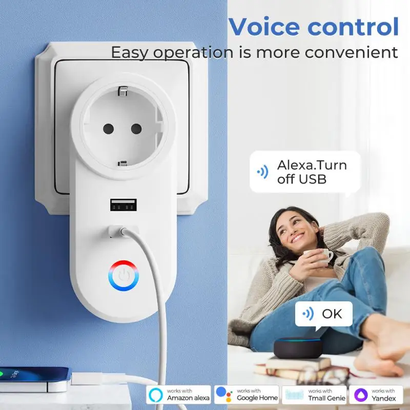 16A Tuya Wifi EU US UK Brazil Plug Smart Socket With 2 USB Charging Outlet Adapter Smart Home Via Alexa Google Home Smart Life