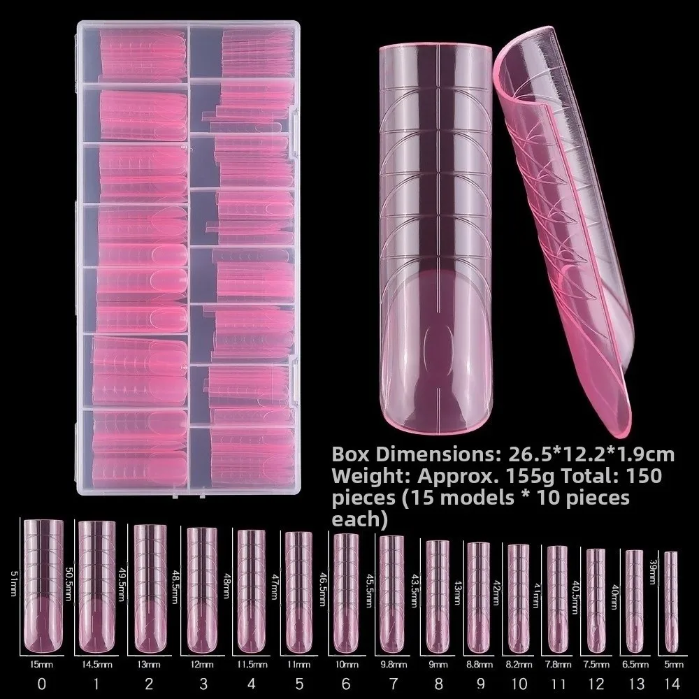 150개 관 모양 샌드위치 네일 폼 보조 라인 포함 아몬드 모양 네일 아트 팁 클리어 익스텐션 내추럴 클리어