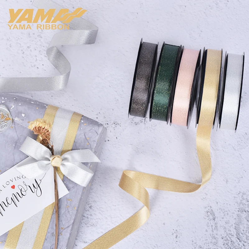 YAMA-Gold Purl Satin Ribbon, Ribbon for Crafts, Wedding Party Gift, Flower DIY Decoration, 10Yards/Roll, 16mm, 5/8\