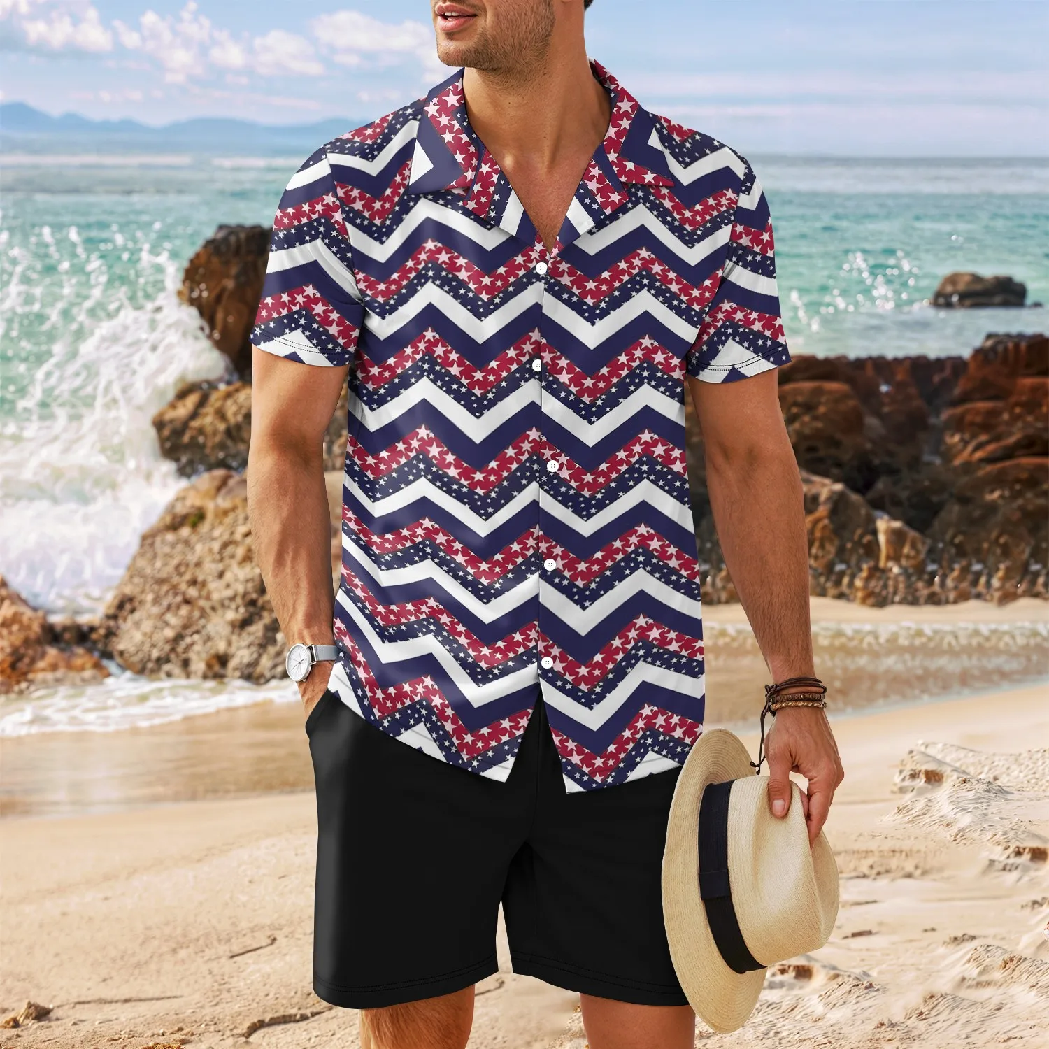 

High quality new 2025 summer Hawaiian Cuban collar short sleeved shirt