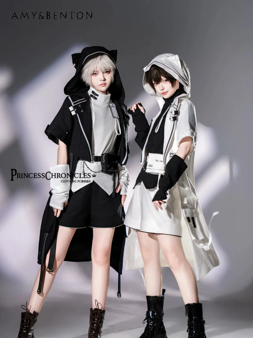 

Japanese Subculture Anime Cosplay Prince Lolita Sets Cute Cat Ear Hooded Cross Collar Blazer Coat Goth Harajuku Style Outfits