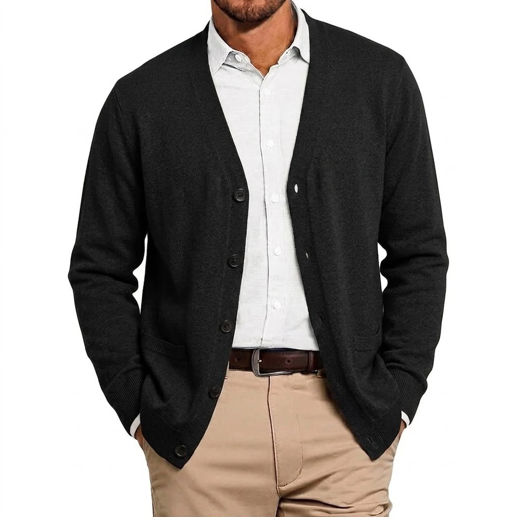 Herbst Herren V-Ausschnitt Strickjacke Pullover mit Knöpfen Langarm Strickpullover mit Taschen Lässiger Mantel Jacke für Männer – Detail 5