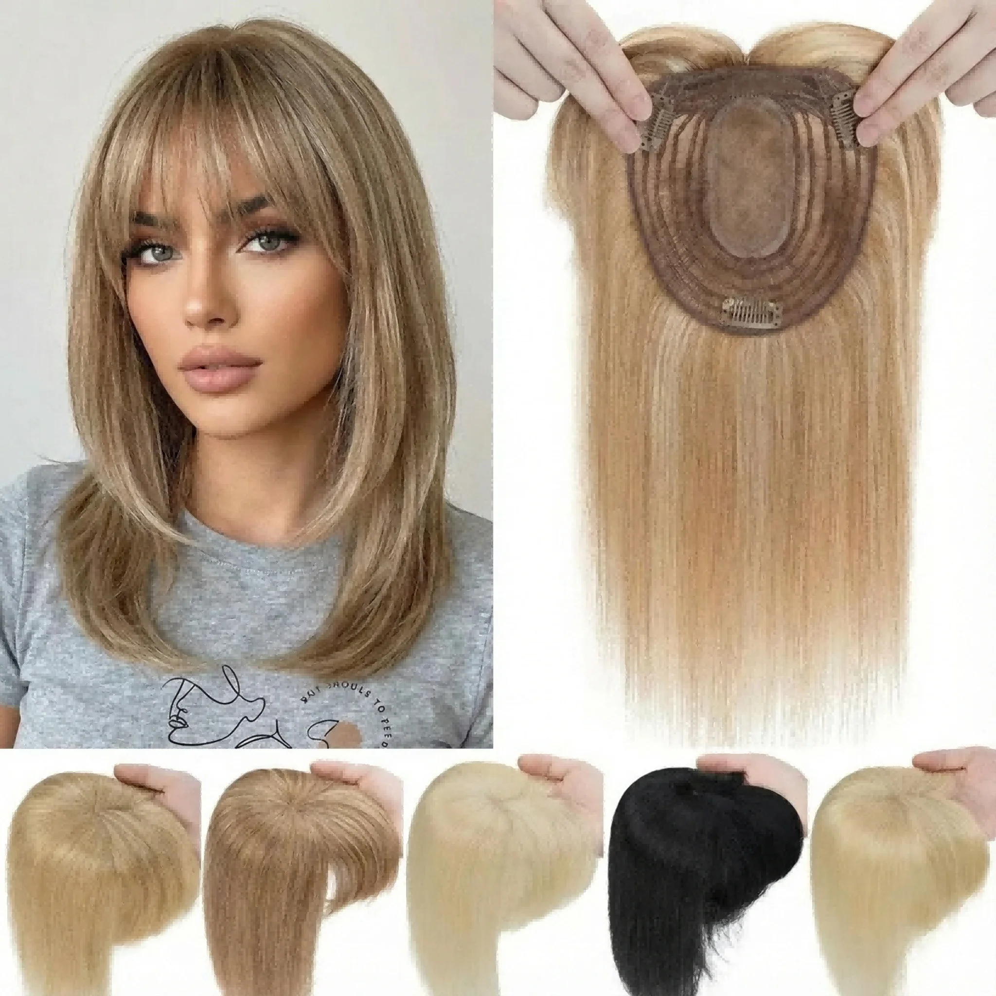 100% Human Hair Machine Made Topper For Women Clip-in Wig Various Colors 1B-613 Multiple Sizes Wholesale Price Stock