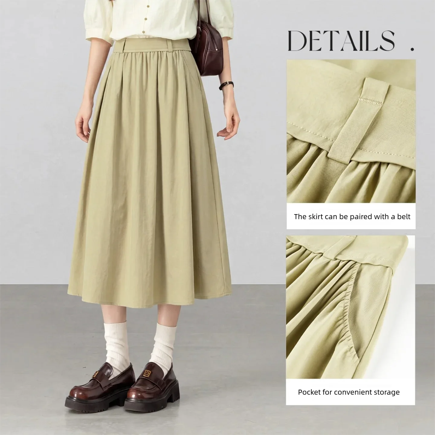 SENTUBILA Women's Midi Skirt 2026 Spring Autumn Fashion Elastic Waist A Line Skirt Ladies Minimalist Commute Clothes 163QA8056