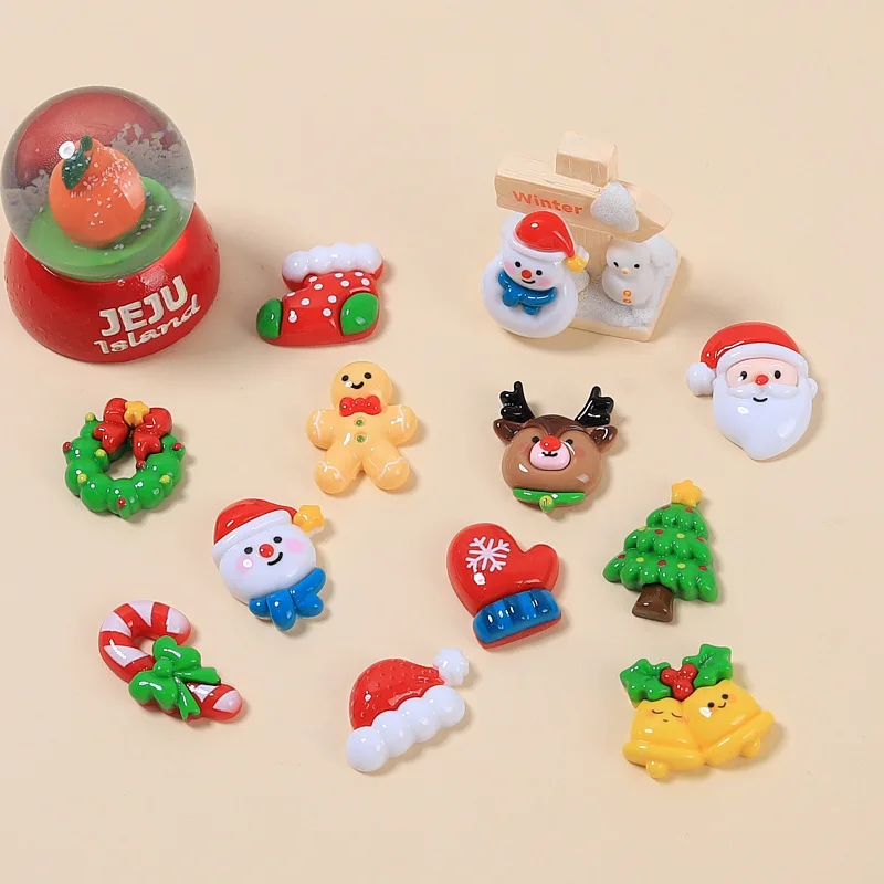 Christmas Candy Cane Resin Cabochons Flatback for Scrapbook Crafts 10pcs Santa Bell Home Decoration Accessory DIY Slime Charms