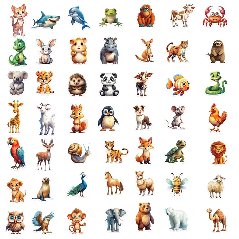 10/30/50PCS Cute Colorful Animal PVC Sticker Aesthetic DIY Decoration Scrapbooking Korean Stationery School Supplies for Kids