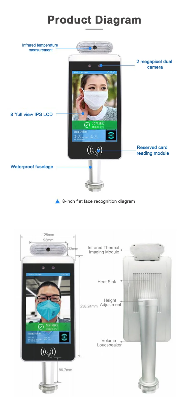 8 inch face recognition board face recognition attendance system face recognition biometric machine