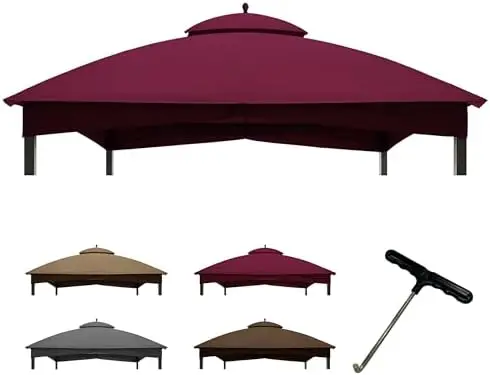 

Replacement Gazebo Canopy Top for Lowe's Allen Roth Heavy Duty Roof Gazebos Top with Mesh,10x12 Gazebo Cover #GF-12S004B-1, R