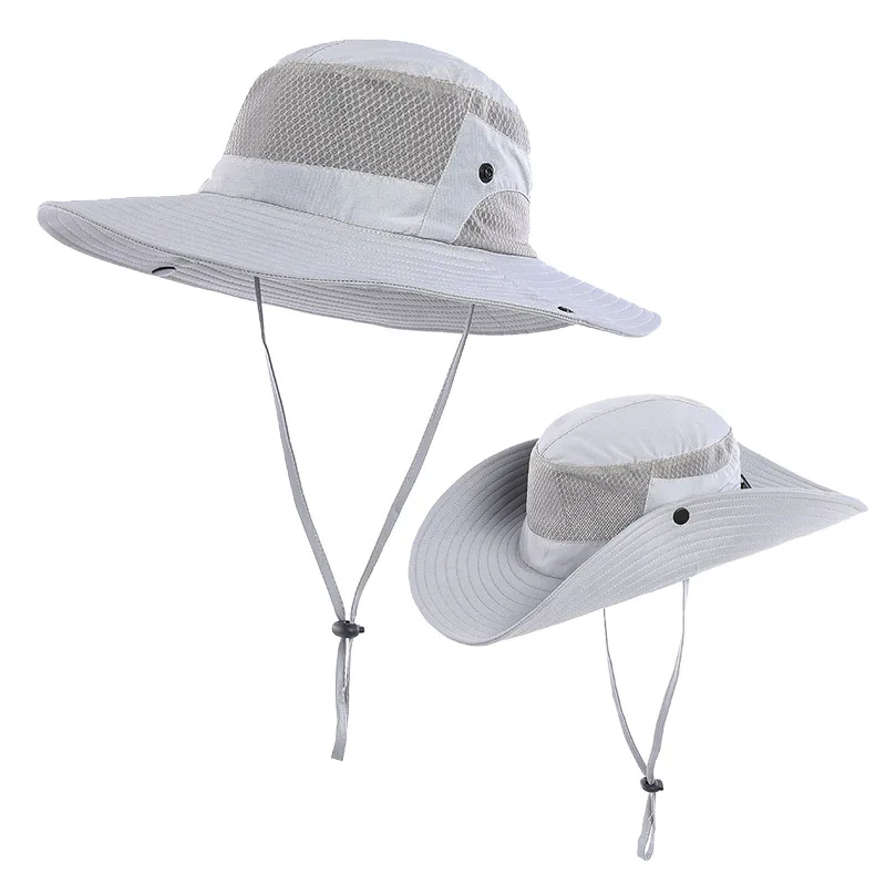 Men Breathable Mesh Sun Hats Summer Anti UV Bucket Hat For Women Ponytail Boonie Cap Male Outdoor Wide Brim Cycling Hiking Hat