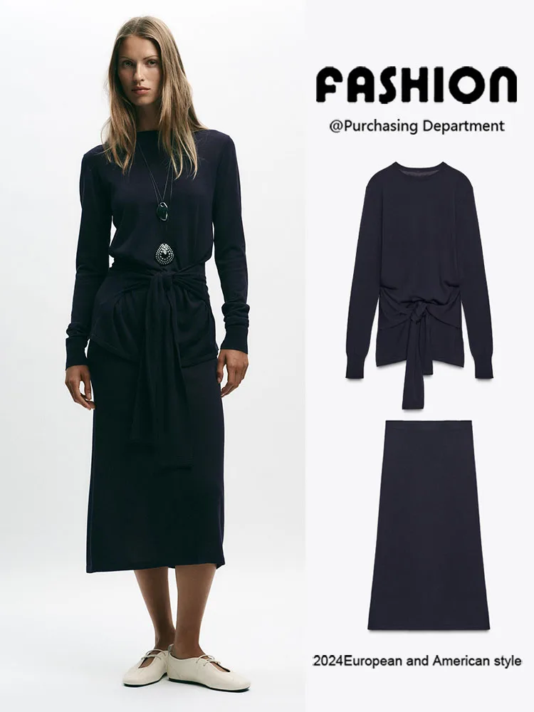 New Arrival Women's Knitted Sweater Midi Straight Skirt Faionable Comfortable Autumn Collection ZA2025 959824 40