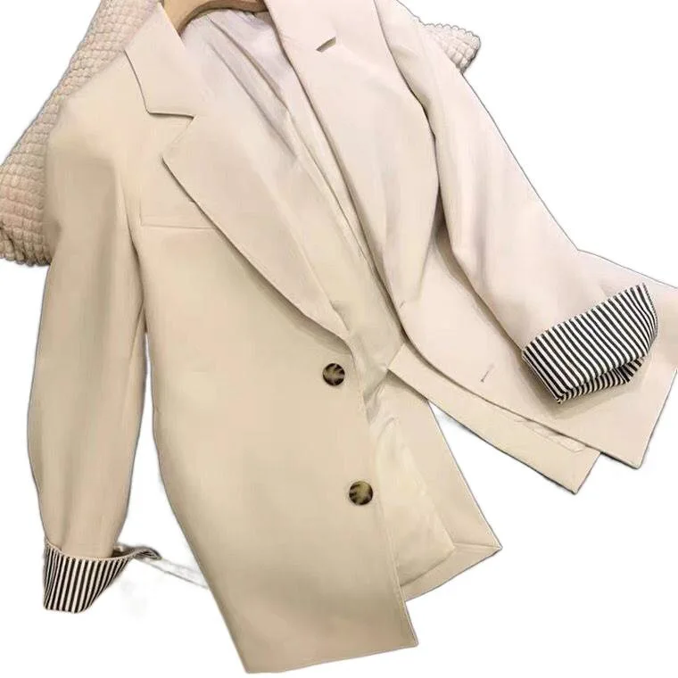 Jaket Wanita Kasual Kantor, Model Lengan Panjang Kancing Tunggal, Atasan Wanita, Jas, Pakaian Luar