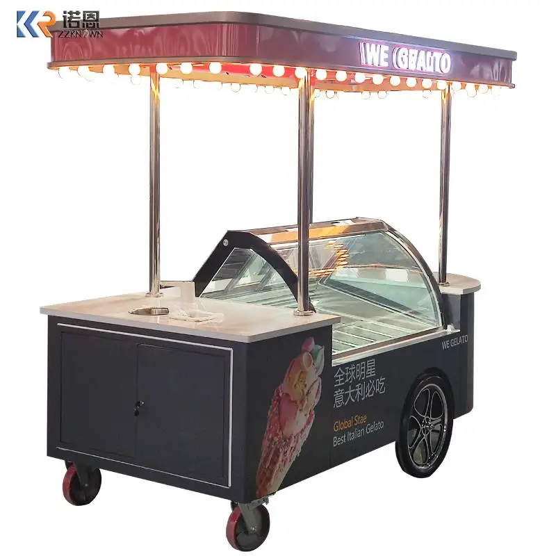 Customized Ice Cream Cart With Air Cooling Freezer Hand Push Cart For Shopping Mall 220v/110v Italian Gelato Ice Cream Showcase