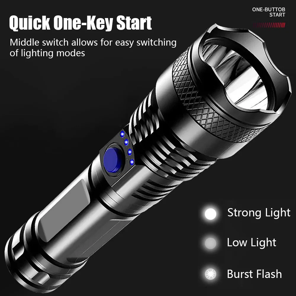 3W High Power Led Flashlights Camping Torch 3 Lighting Modes ABS Zoomable Light Waterproof Material USB charging LED for camping