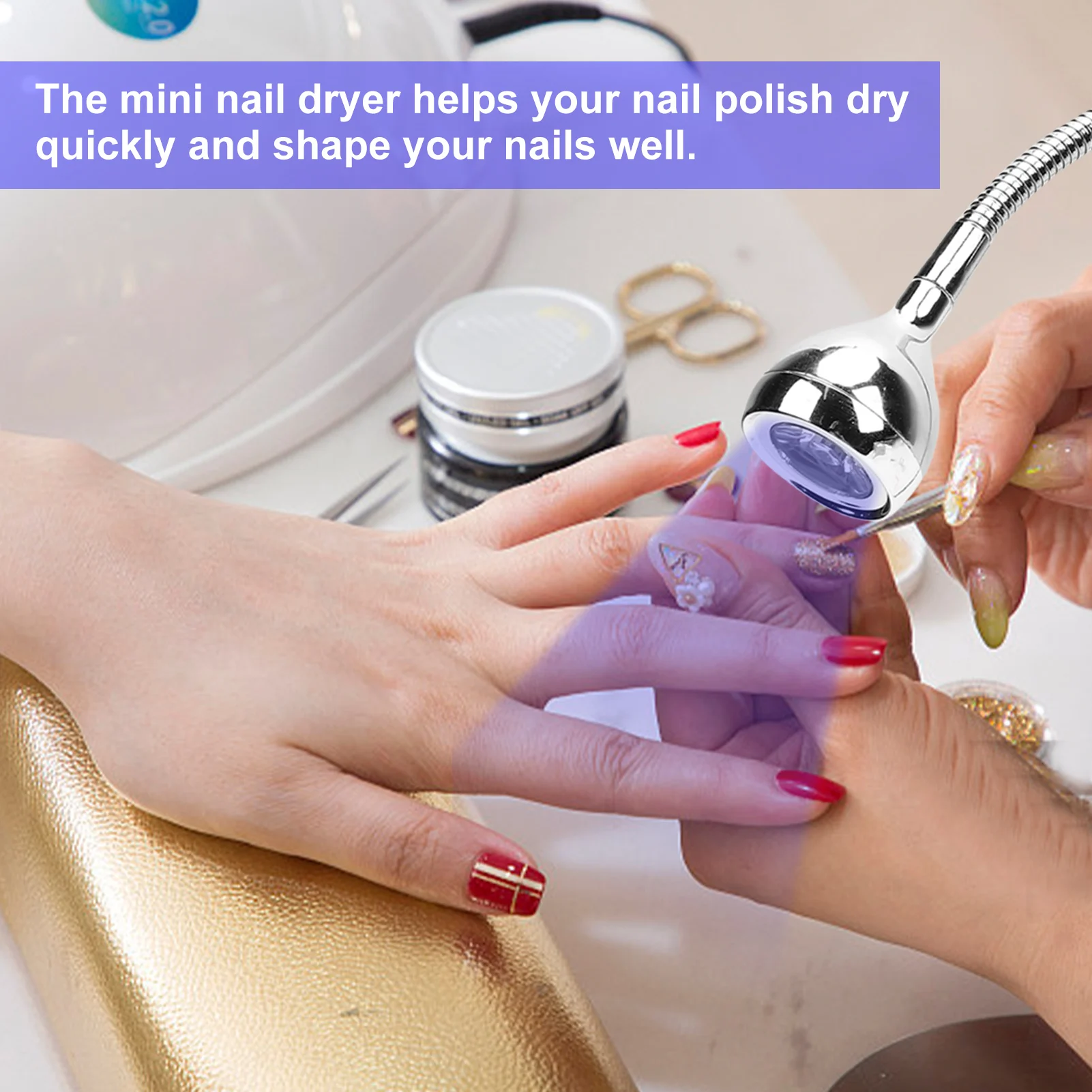 

395nm UV Nail Lamp, USB-Powered Gel Nail Curing Lamp, Portable Gel Polish Nail Dryer with On/Off Switch, Strong Clamp, 360°