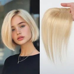 100% Remy Human Hair Topper Blonde Clip in Hair Extension Middle Part Straight Hair Pieces for Women Daily Use Thin Hair 10 inch