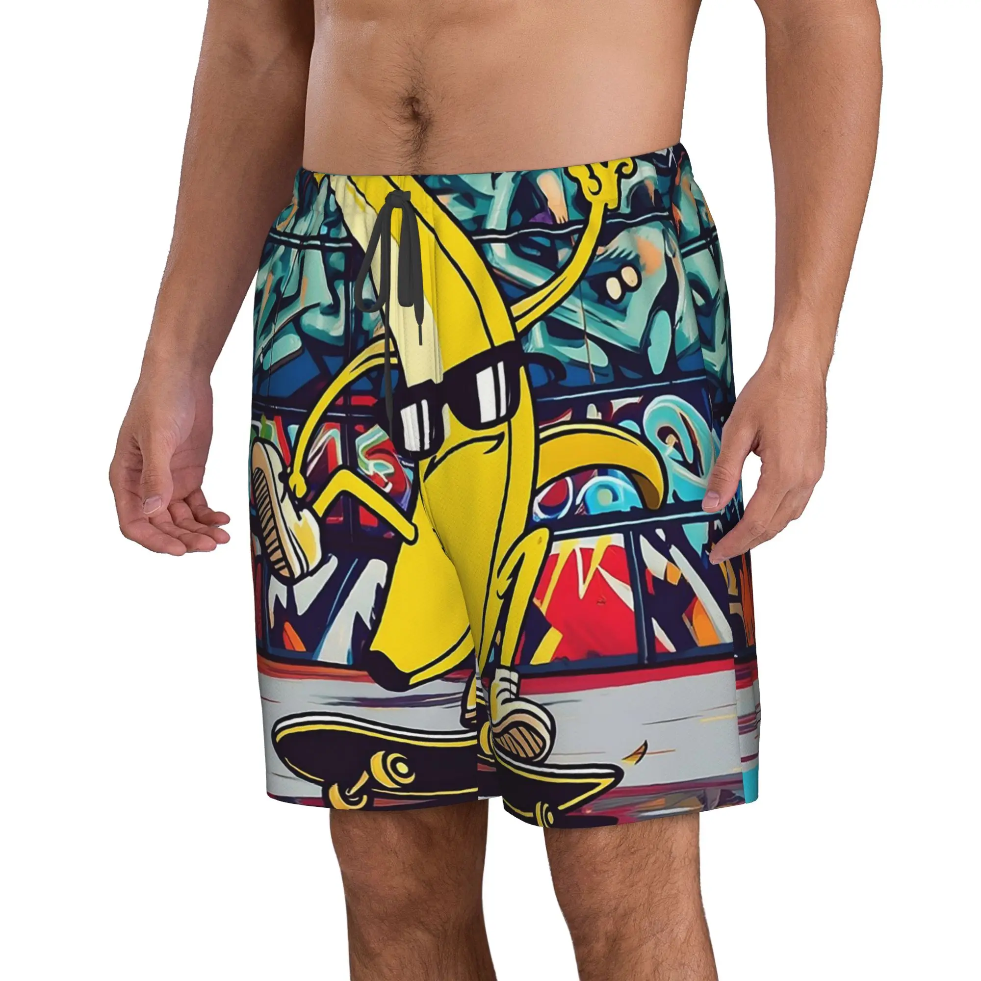 Fun Banana Playing Skateboard Trunks Beach Board Shorts Casual Quick Dry Swim Summer Men Pants