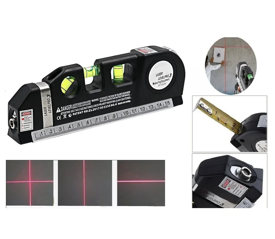 Laser Level Line Tool Multipurpose Line Laser Leveler Cross Line Lasers With 8FT 2.5M Standard Measure Tape and Metric Rulers