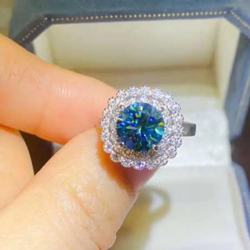 أحجار كريمة SACE GRA حلقة مويسانيتي معتمدة للنساء ، فضة إسترليني ، خواتم ذهب أبيض عيار 18 قيراط ، مجوهرات راقية ، لون D ، 2 قيراط